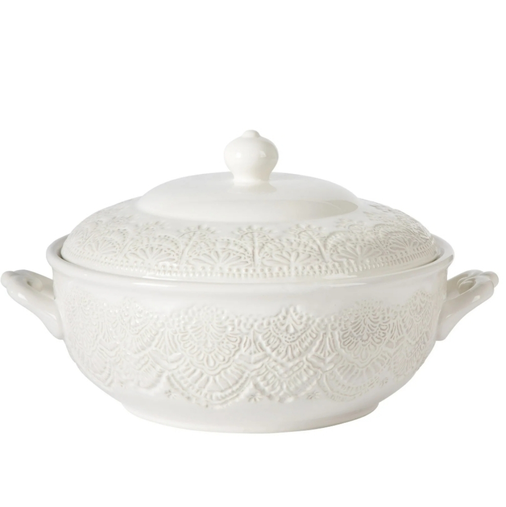 💕 New 2025 Pioneer Woman Vintage Lace Cream Soup Tureen Serveware Dish